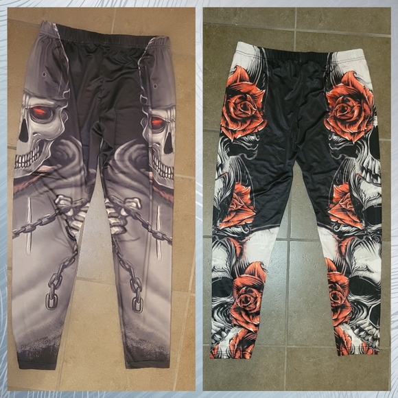 SKULL ☠️ & 🥀 ROSES LEGGINGS <> SET OF 2 - Picture 3 of 16